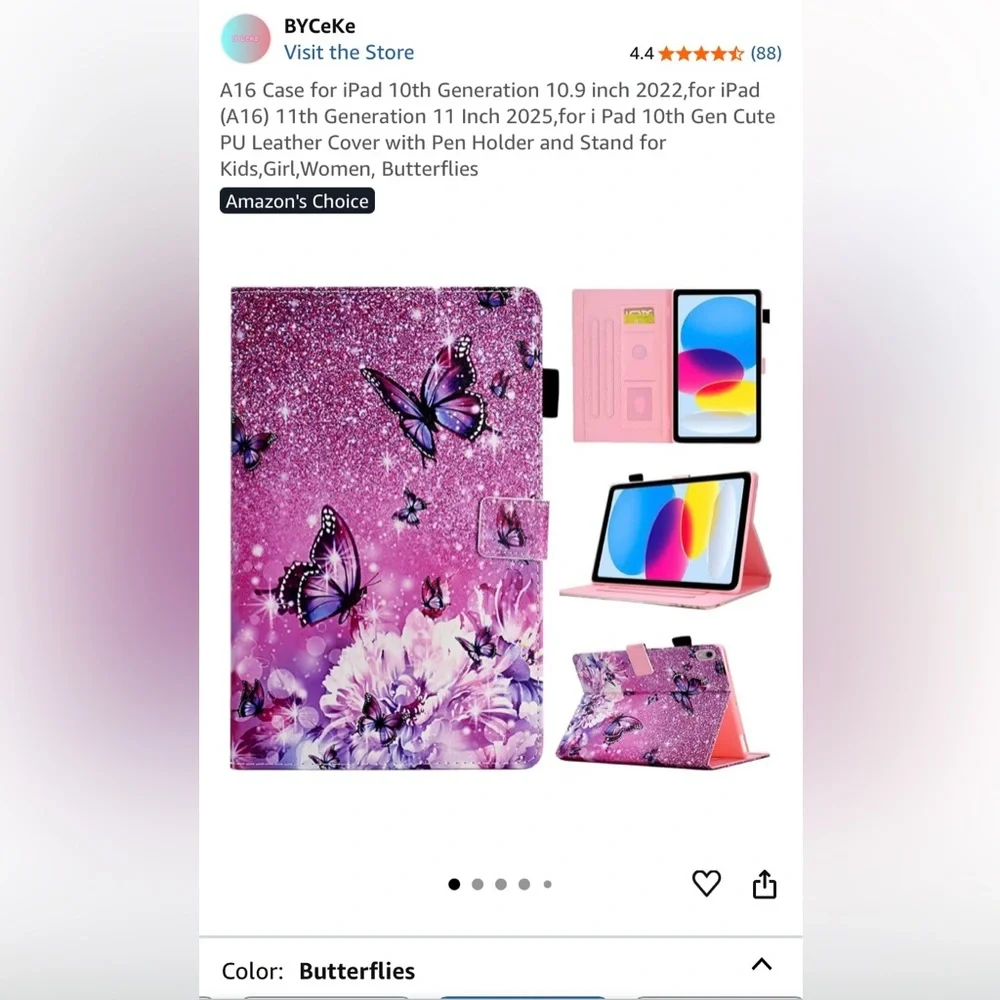 BYCeKe : Pink and Purple Butterfly Tablet Case for iPad 10th-11th generation